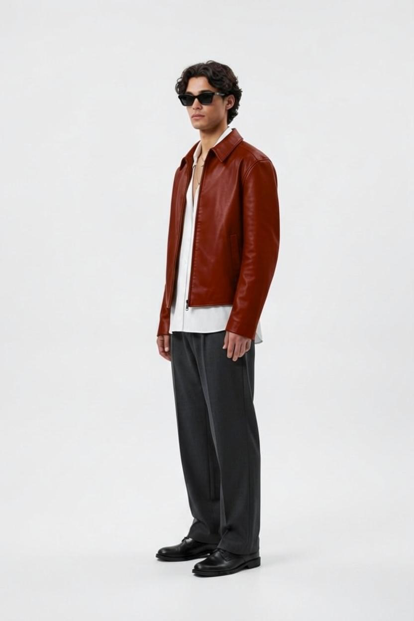 Cheery Red Boxy Fit Synthetic Leather Jacket