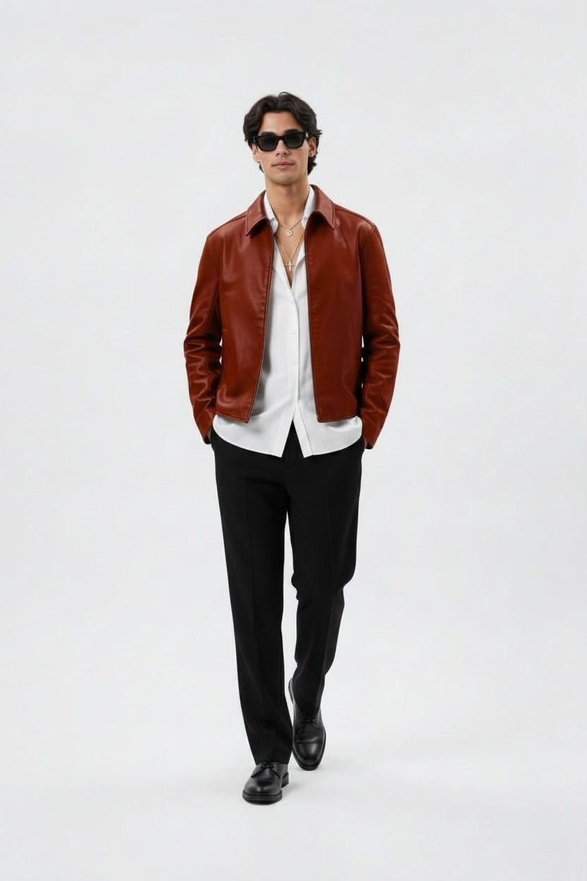 Cheery Red Boxy Fit Synthetic Leather Jacket