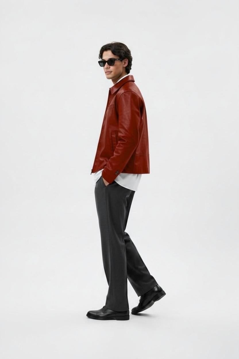 Cheery Red Boxy Fit Synthetic Leather Jacket