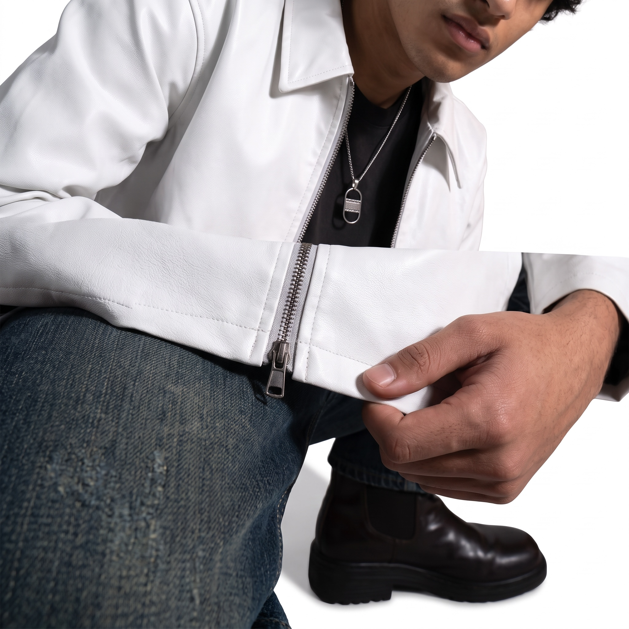 White Boxy Fit Synthetic Leather Jacket