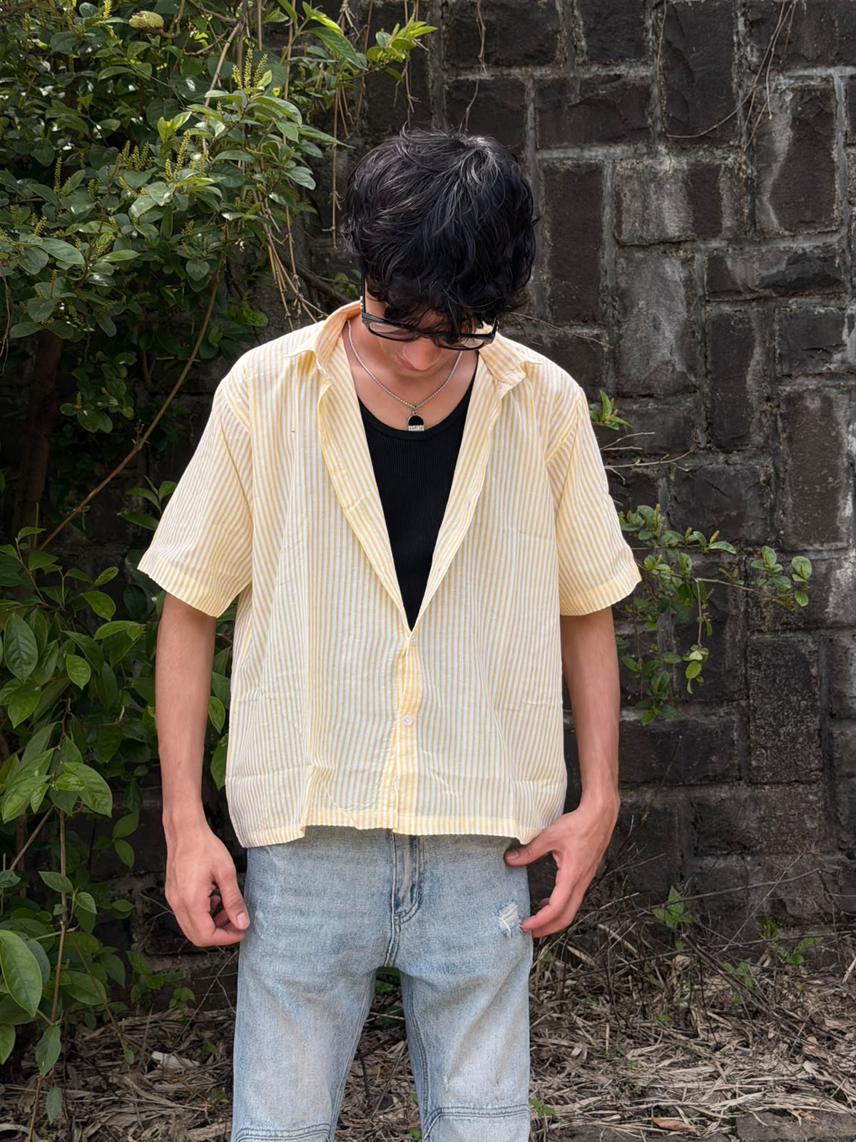 Sunny Stripe Seersucker Boxy Fit Shirt – Yellow & White