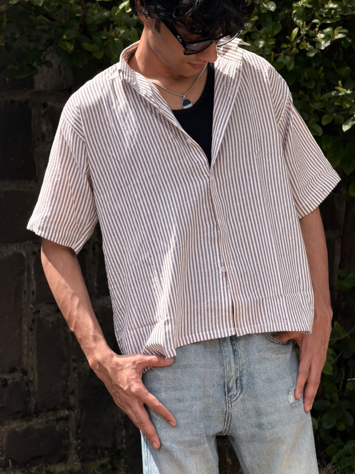 Ash Stripe Seersucker Boxy Fit Shirt – Grey & White
