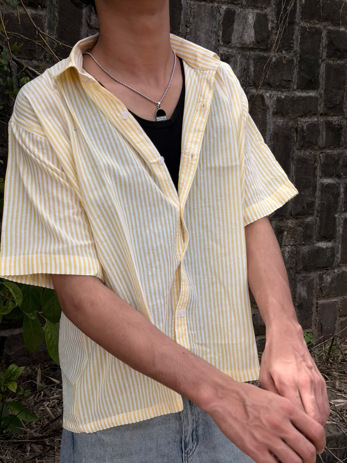 Sunny Stripe Seersucker Boxy Fit Shirt – Yellow & White