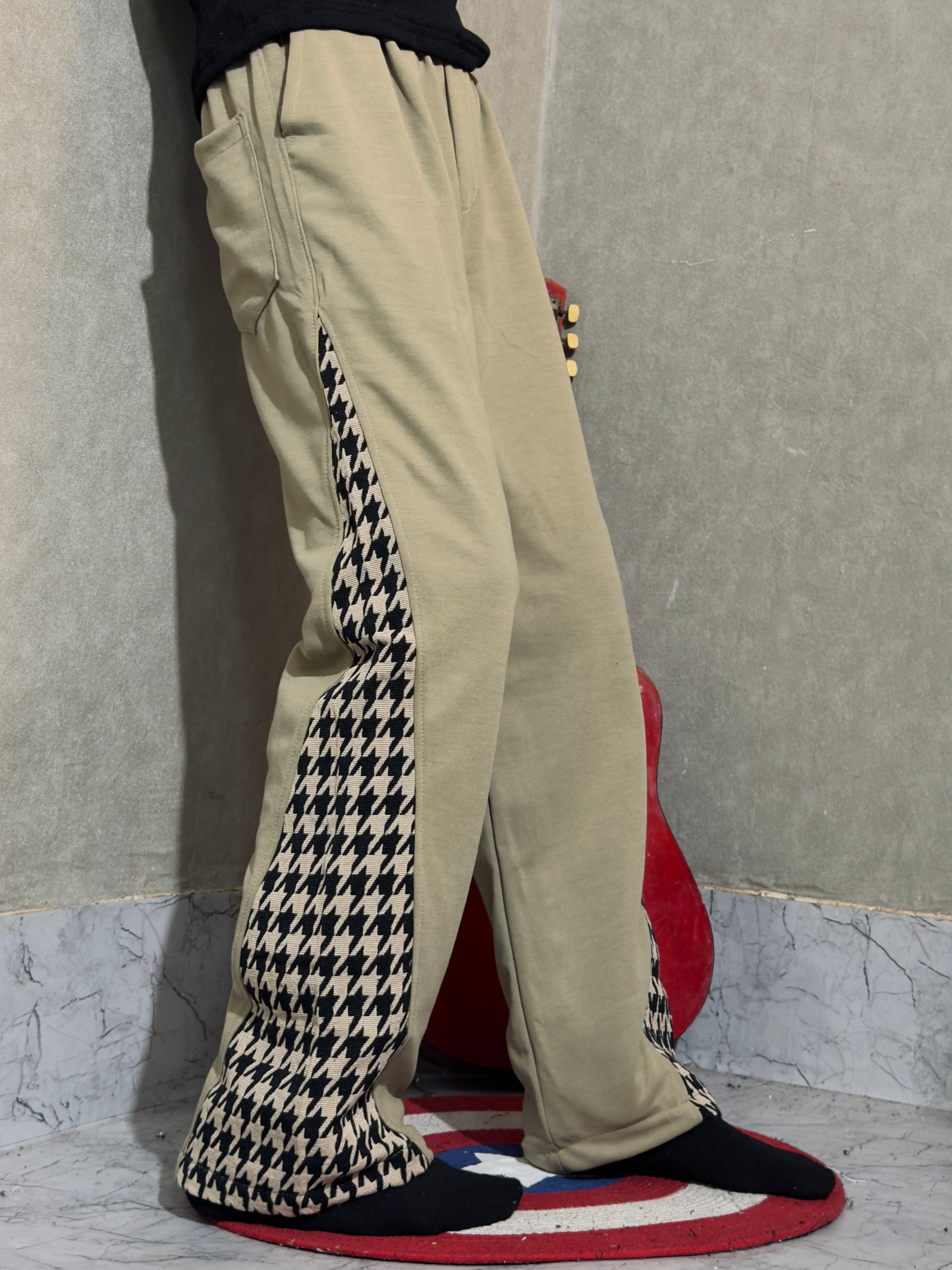 Contrast Jacquard Side-Panel Wide Leg Pants – Muted Olive