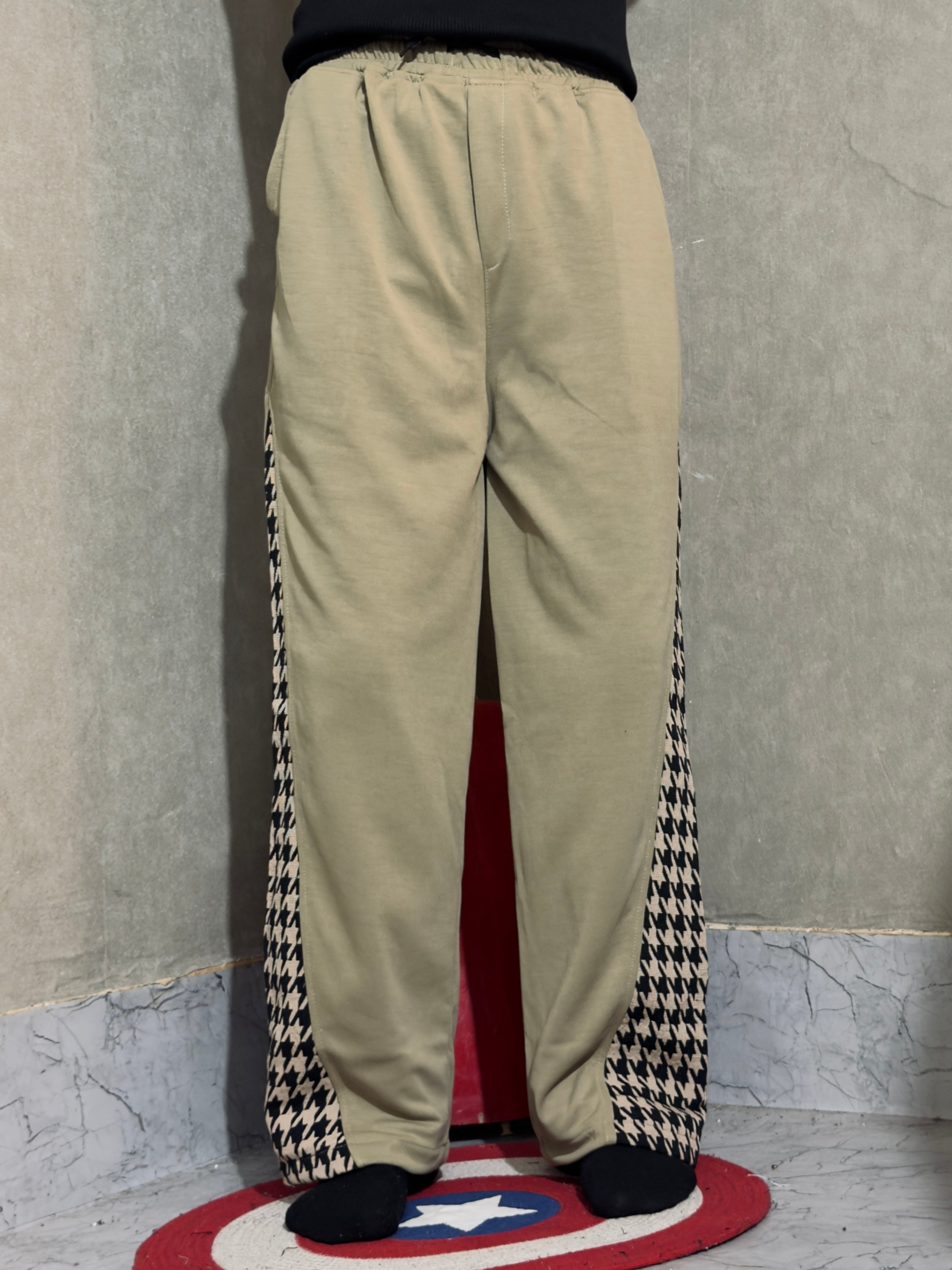 Contrast Jacquard Side-Panel Wide Leg Pants – Muted Olive