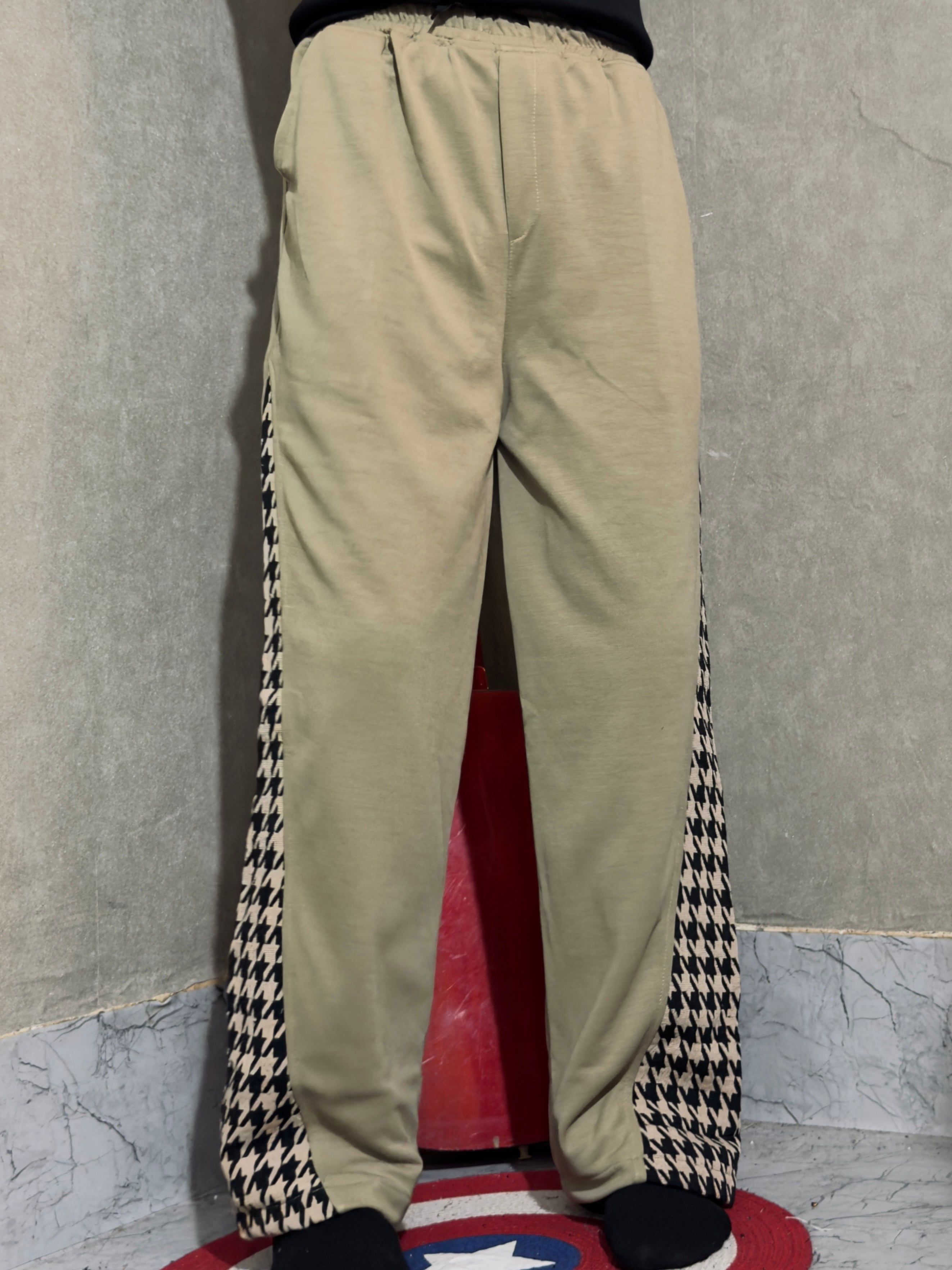 Contrast Jacquard Side-Panel Wide Leg Pants – Muted Olive