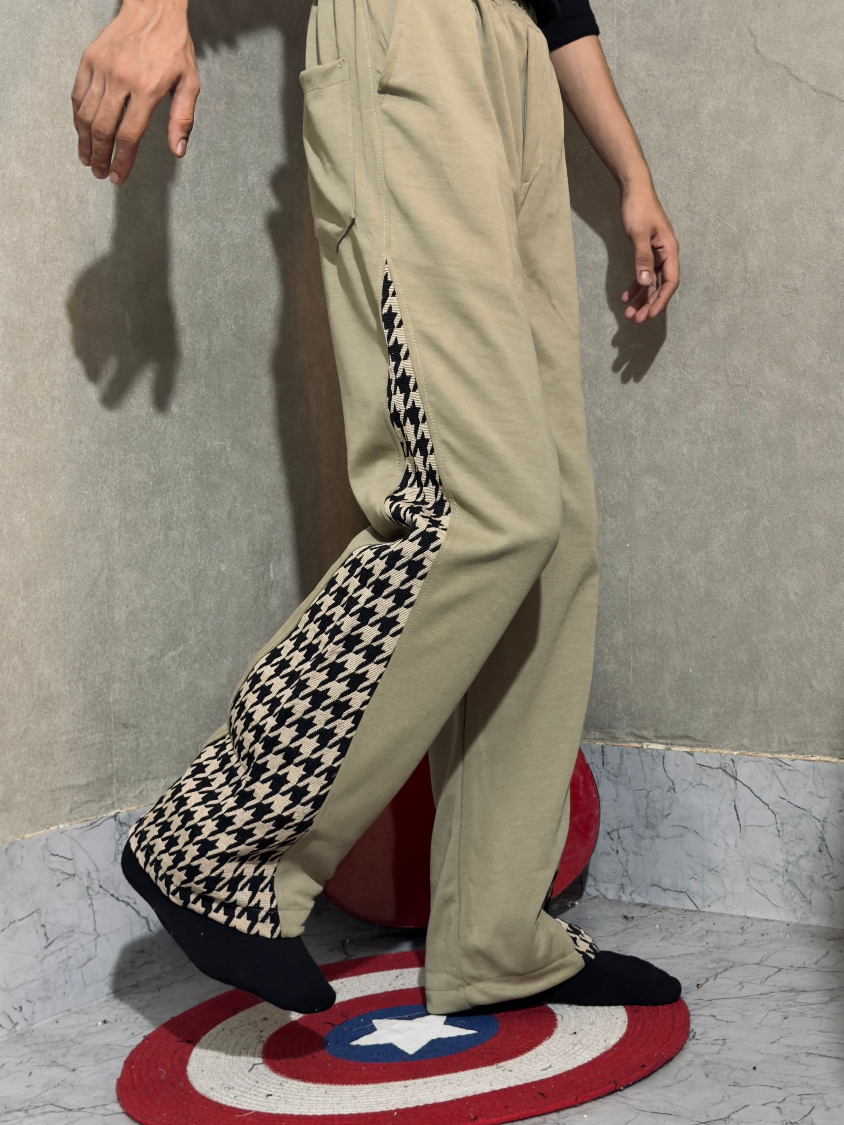 Contrast Jacquard Side-Panel Wide Leg Pants – Muted Olive