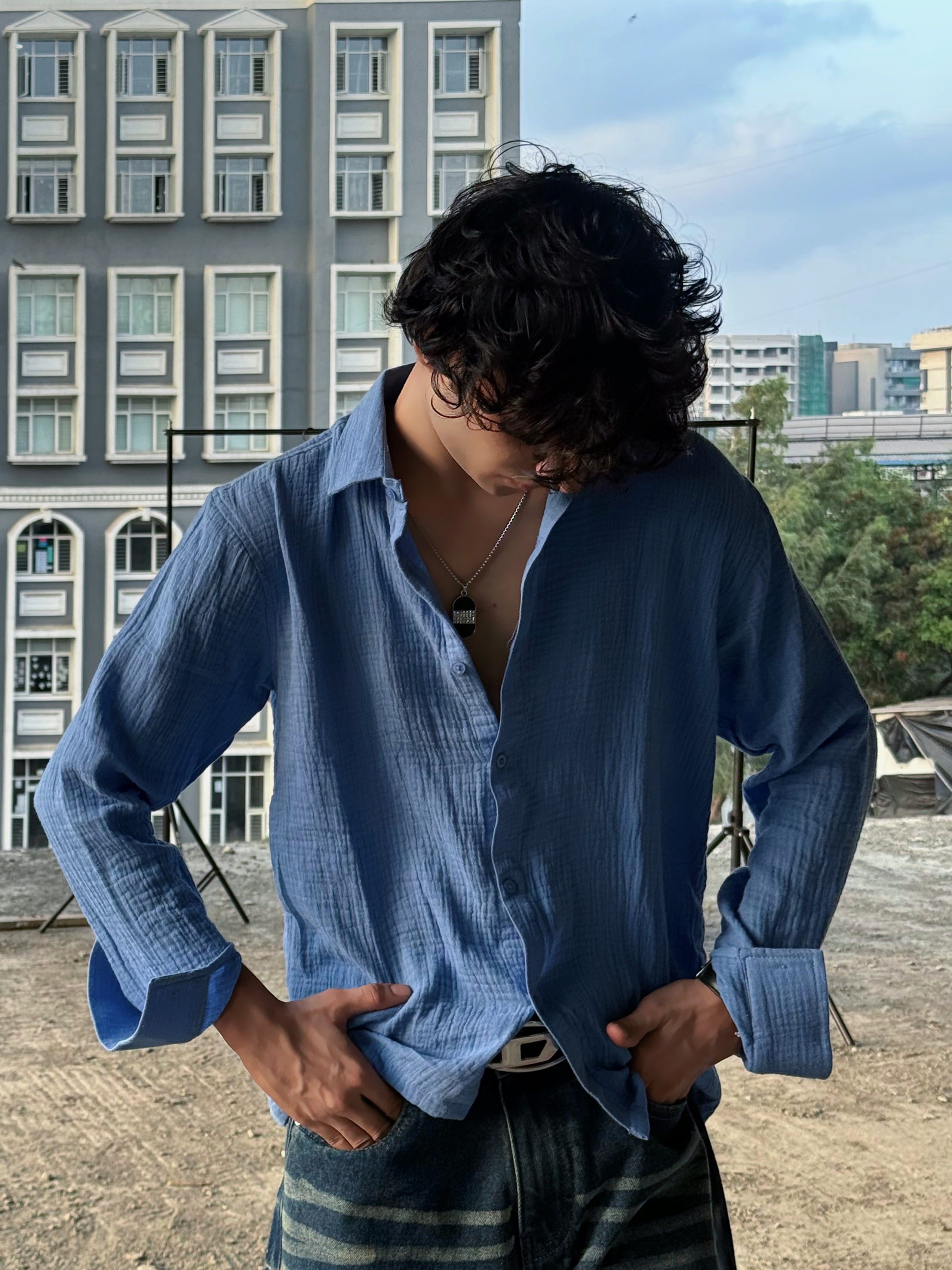 Sky Blue Gauze Shirt – Boxy Fit