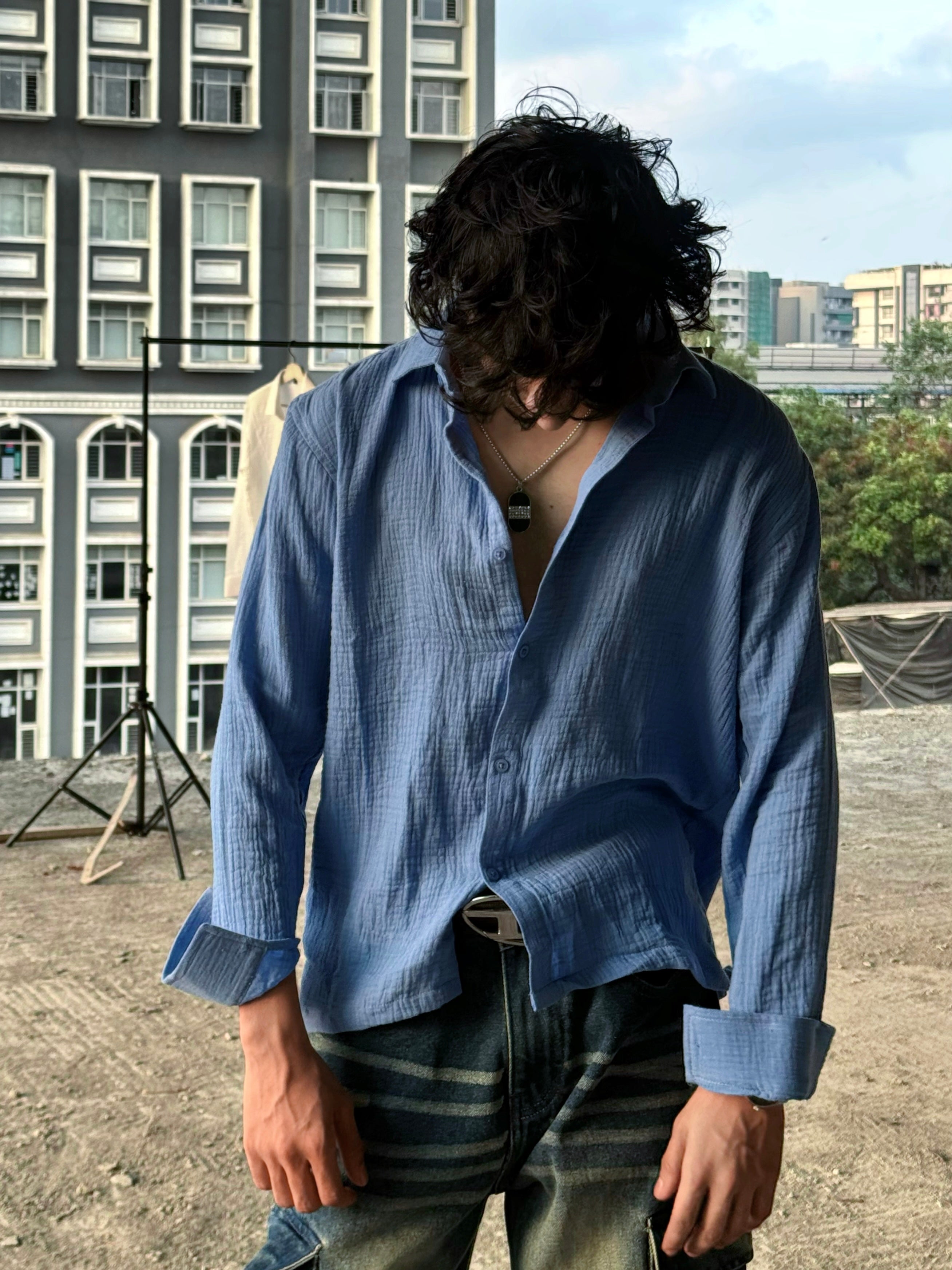 Sky Blue Gauze Shirt – Boxy Fit