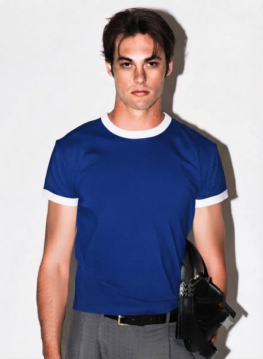 Blue & White Ringer Tee for Men