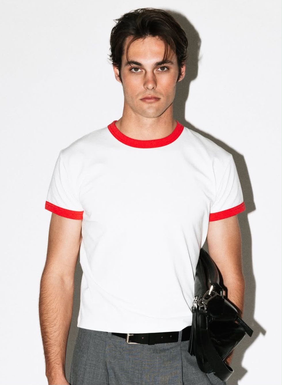 White & Red Ringer Tee for Men