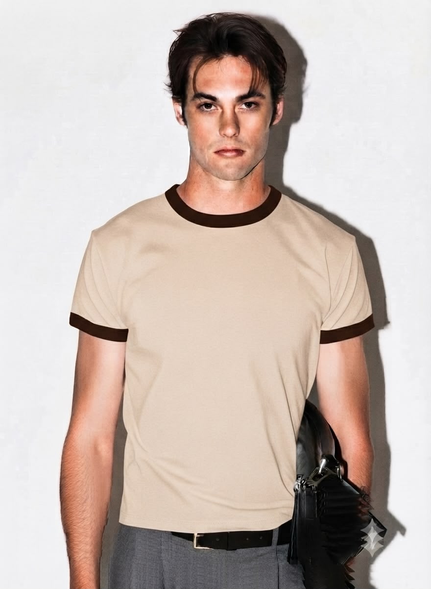 Beige & Brown Ringer Tee for Men