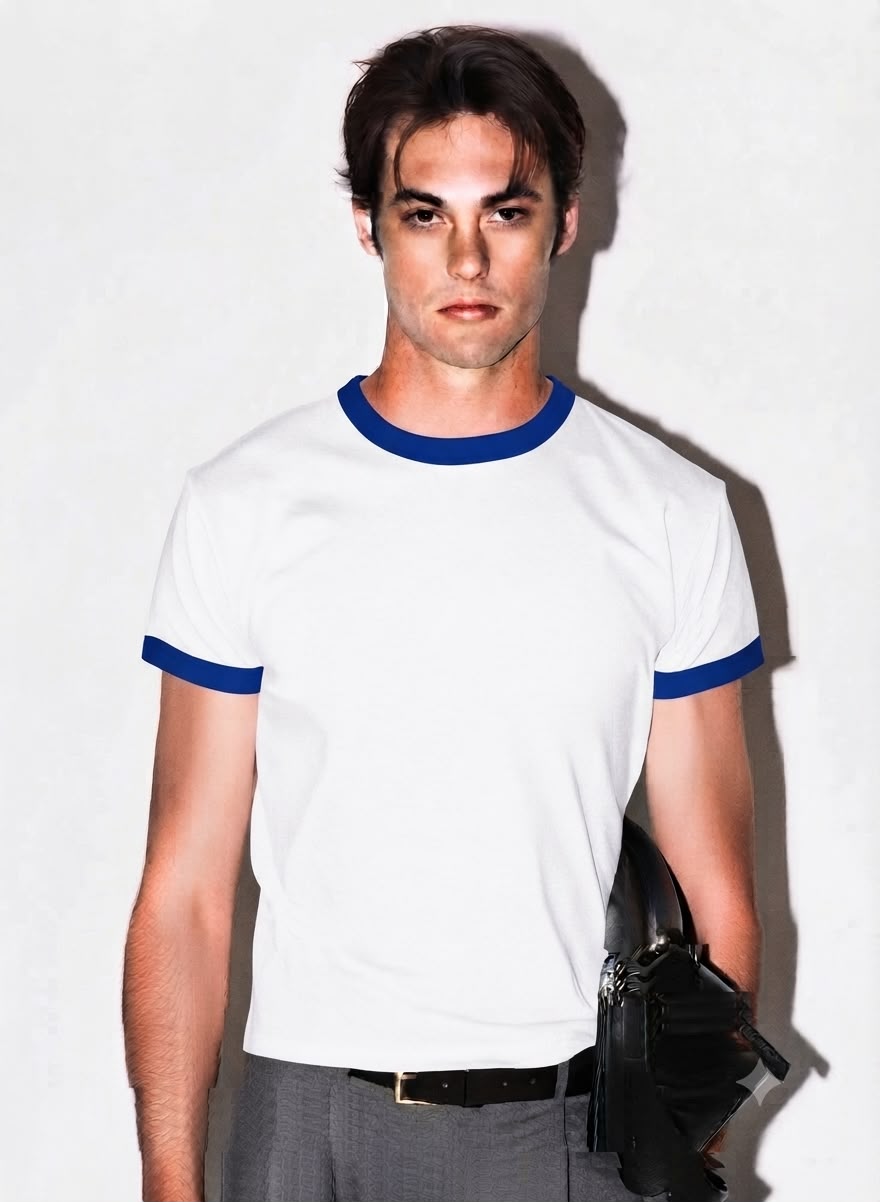 White & Blue Ringer Tee for Men