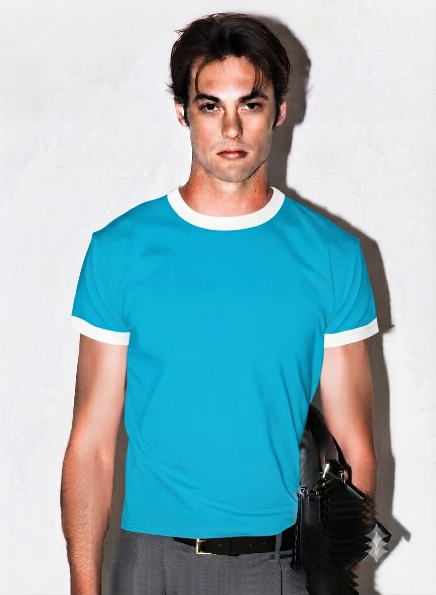 Sky Blue & White Ringer Tee for Men