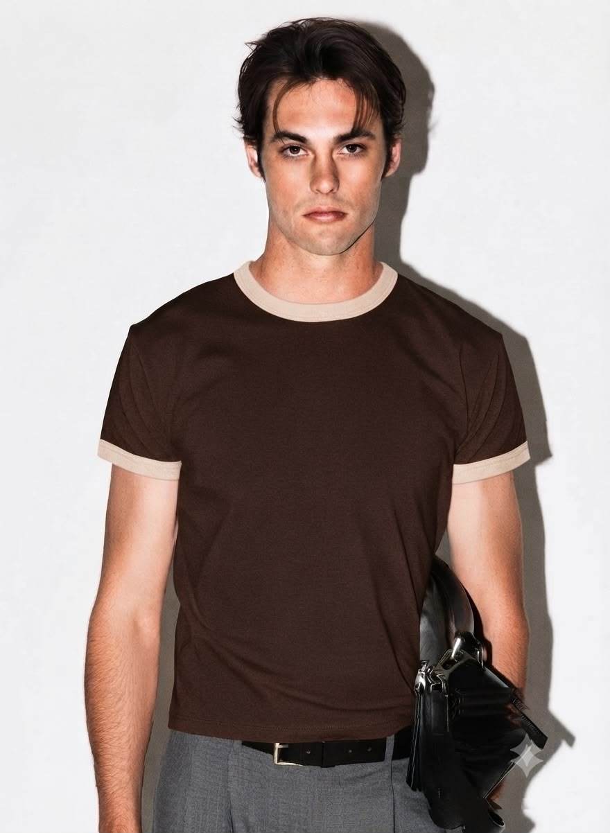 Brown & Beige Ringer Tee for Men