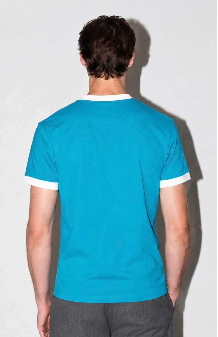 Sky Blue & White Ringer Tee for Men