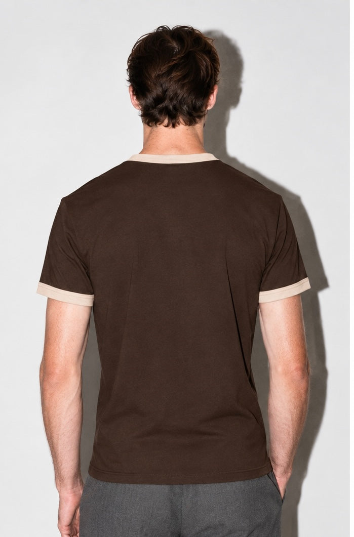 Brown & Beige Ringer Tee for Men