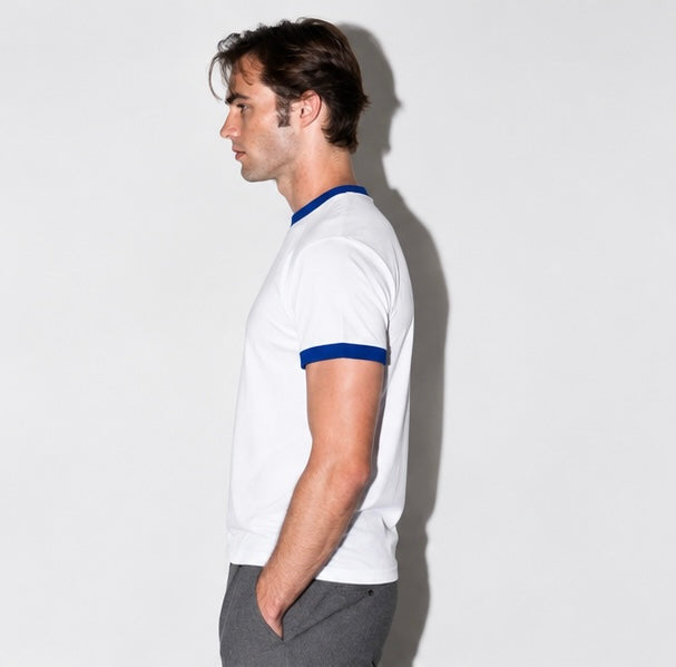 White & Blue Ringer Tee for Men