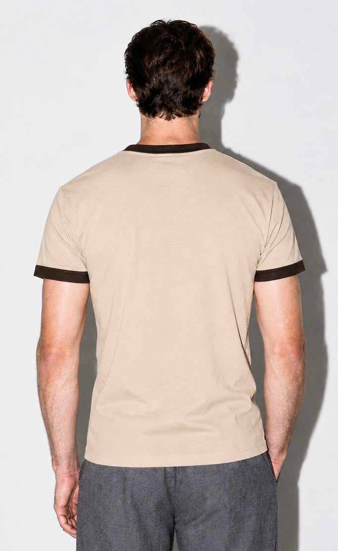 Beige & Brown Ringer Tee for Men