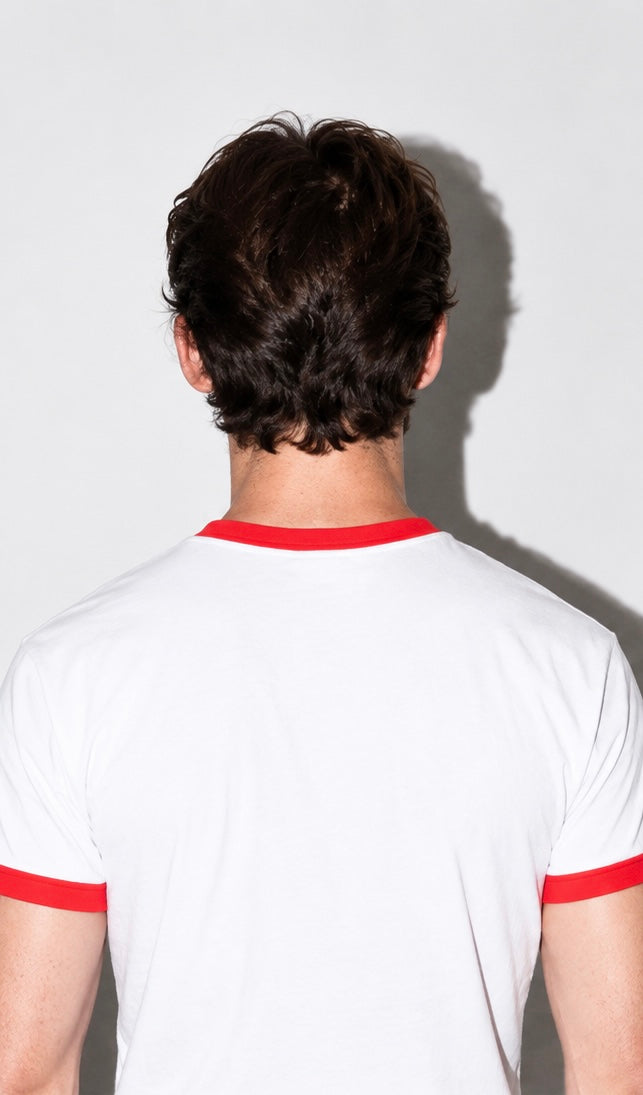 White & Red Ringer Tee for Men