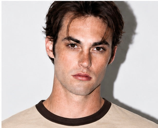 Beige & Brown Ringer Tee for Men