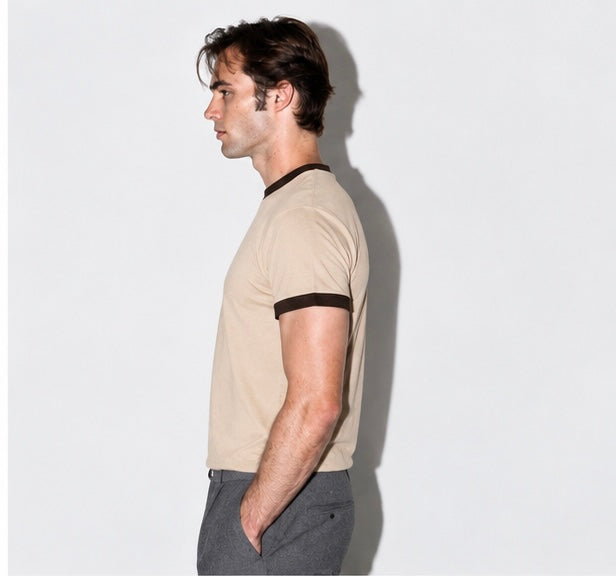 Beige & Brown Ringer Tee for Men