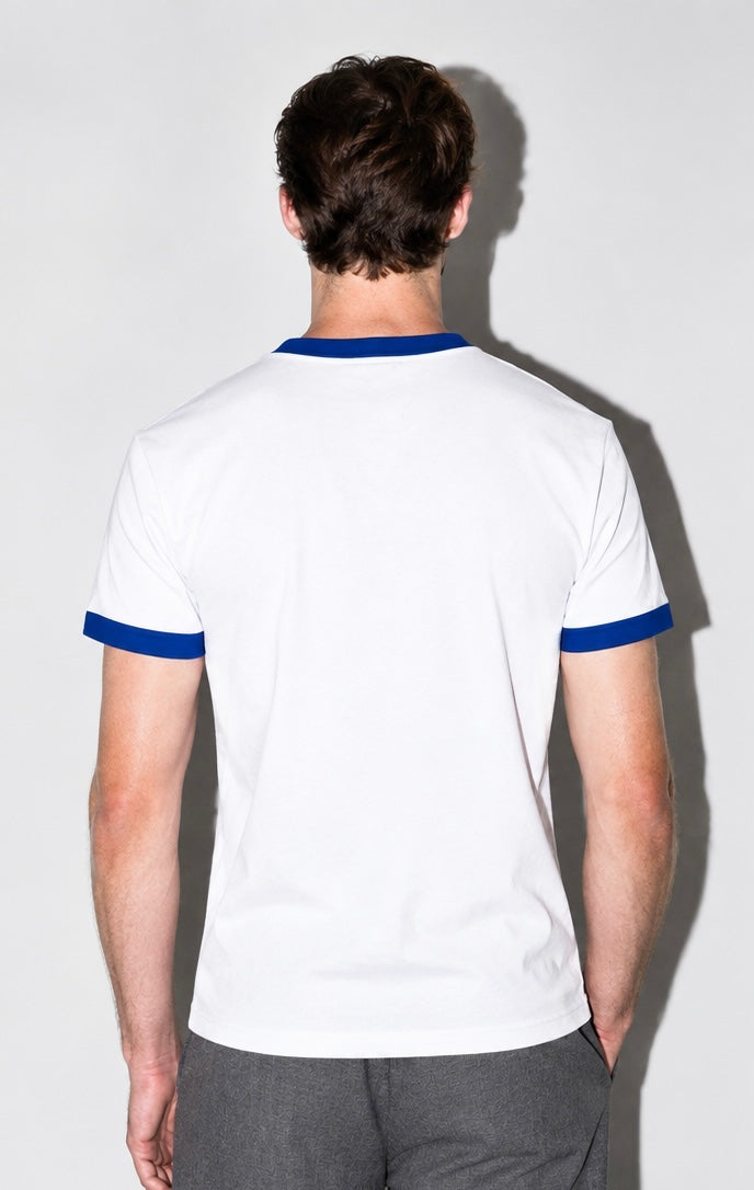 White & Blue Ringer Tee for Men