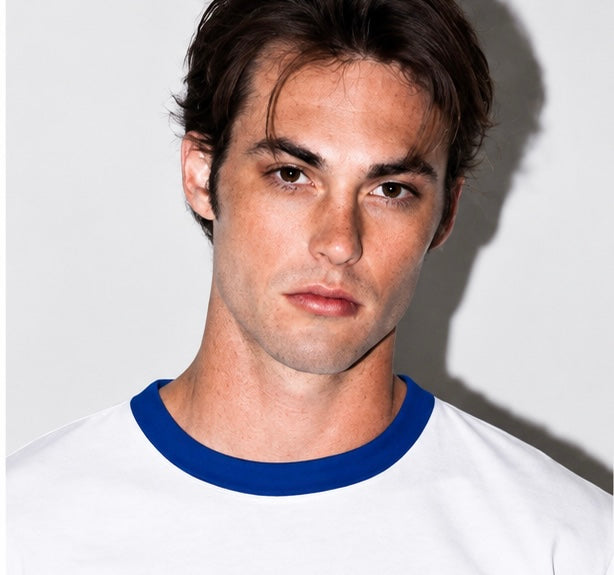 White & Blue Ringer Tee for Men