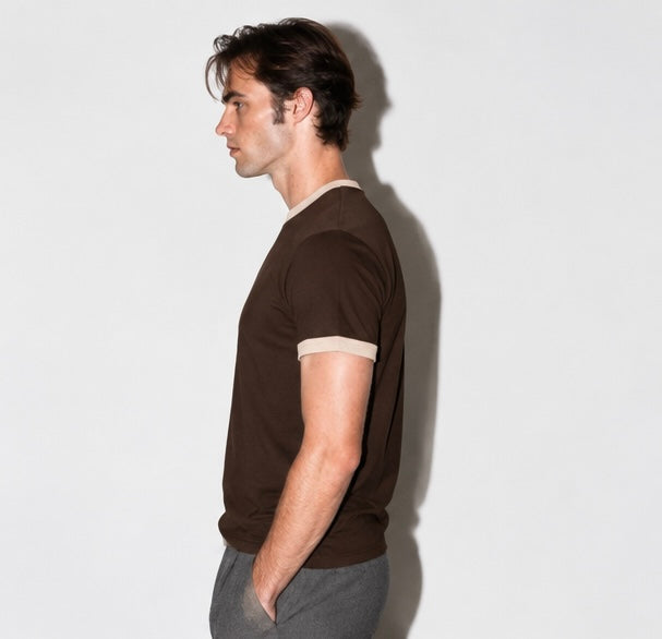 Brown & Beige Ringer Tee for Men