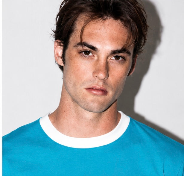 Sky Blue & White Ringer Tee for Men