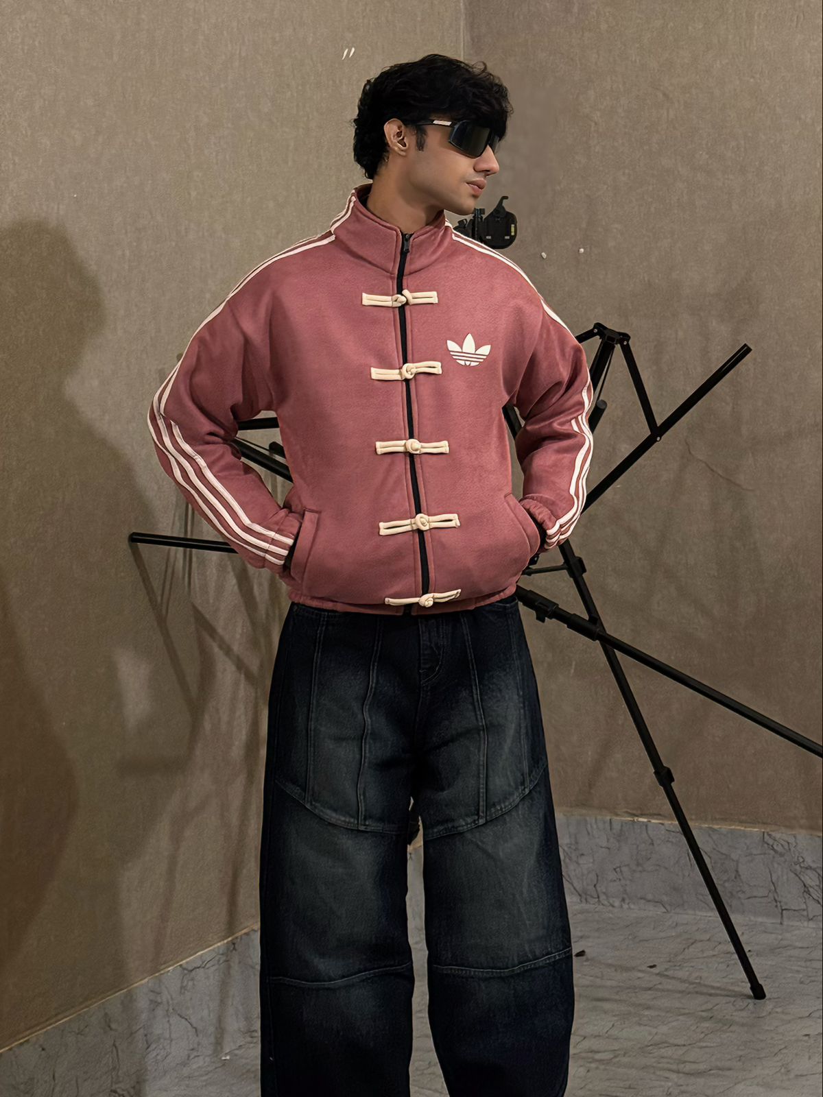 peach jacket outfit men with jeans casual streetwear look
