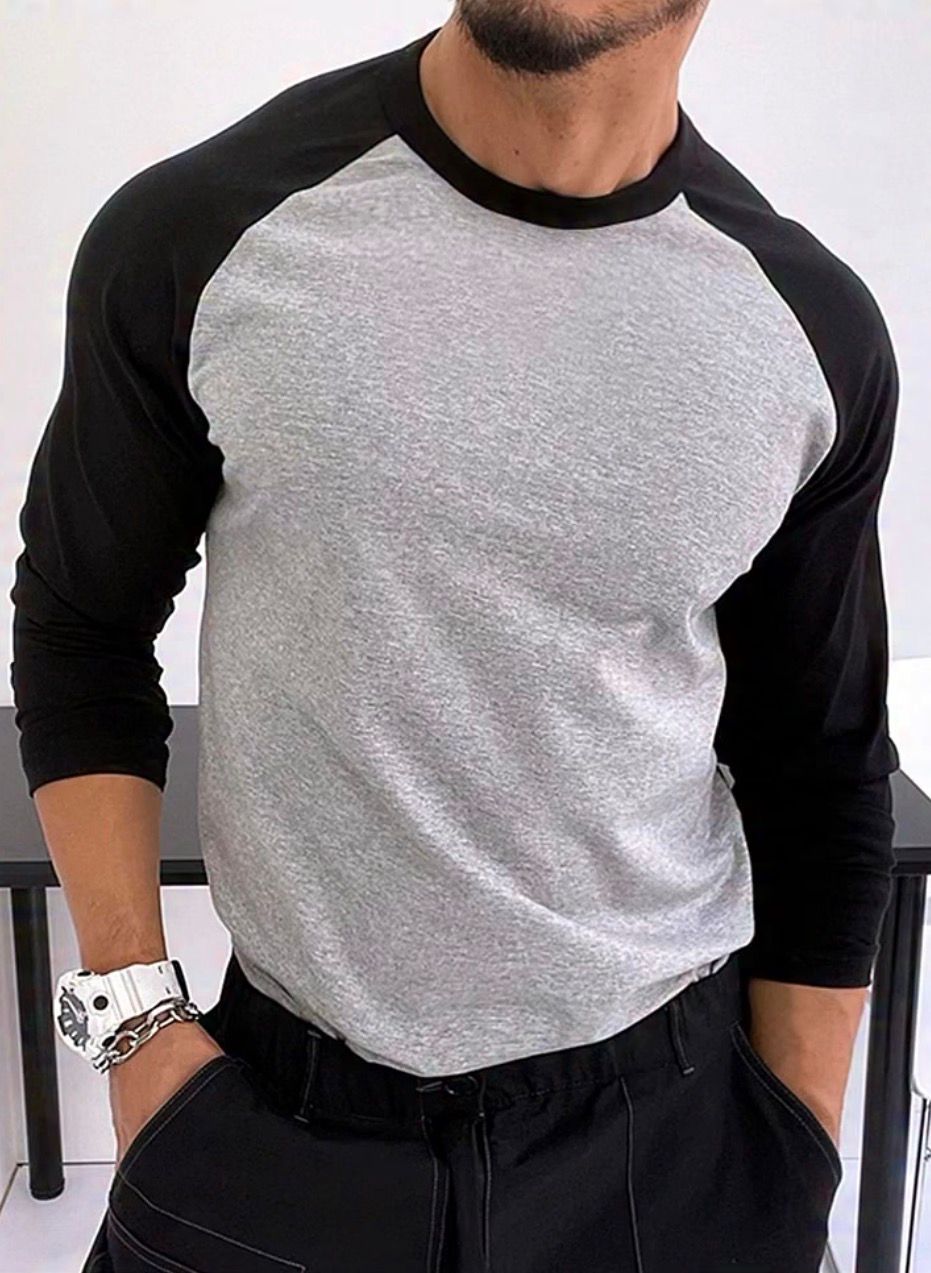 Grey & Black Classic T-Shirt – Raglan Slim Fit