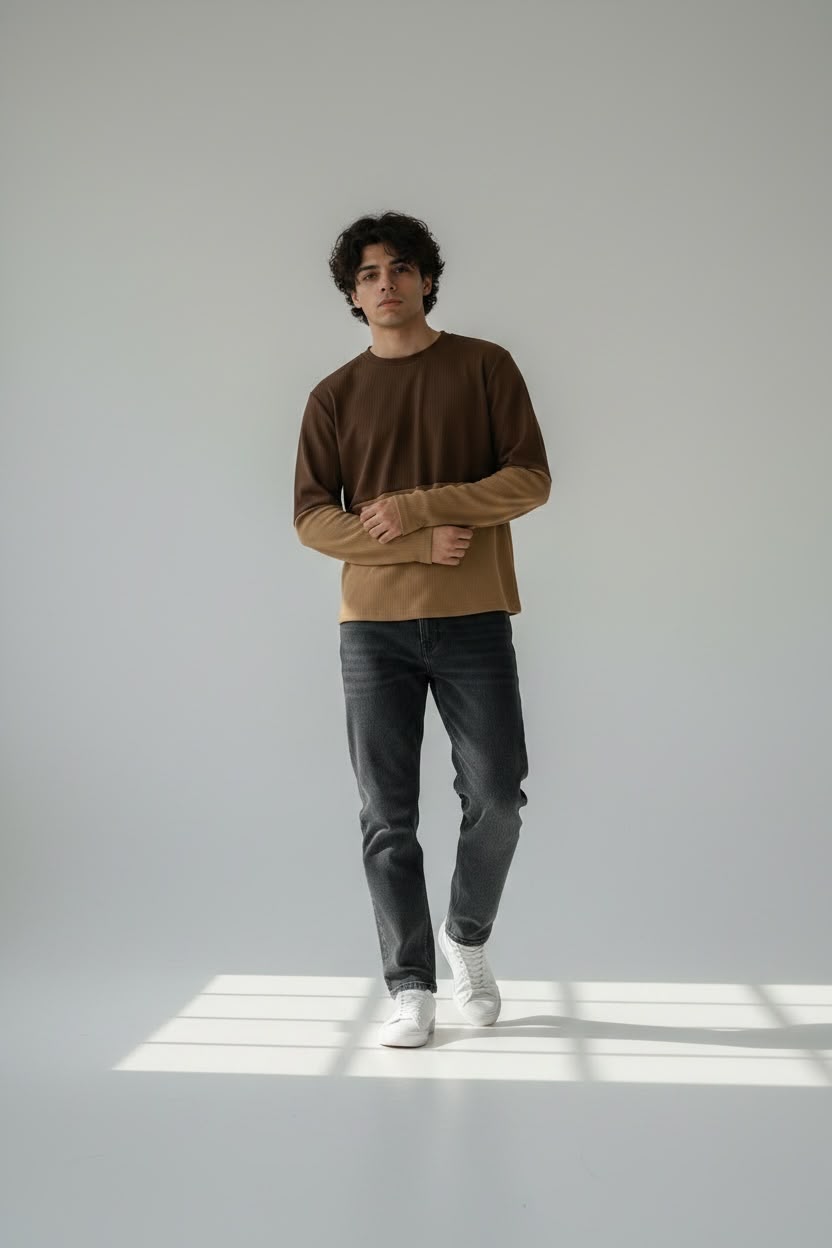 Brown & Tan Dual Shade Waffle Boxy Fit