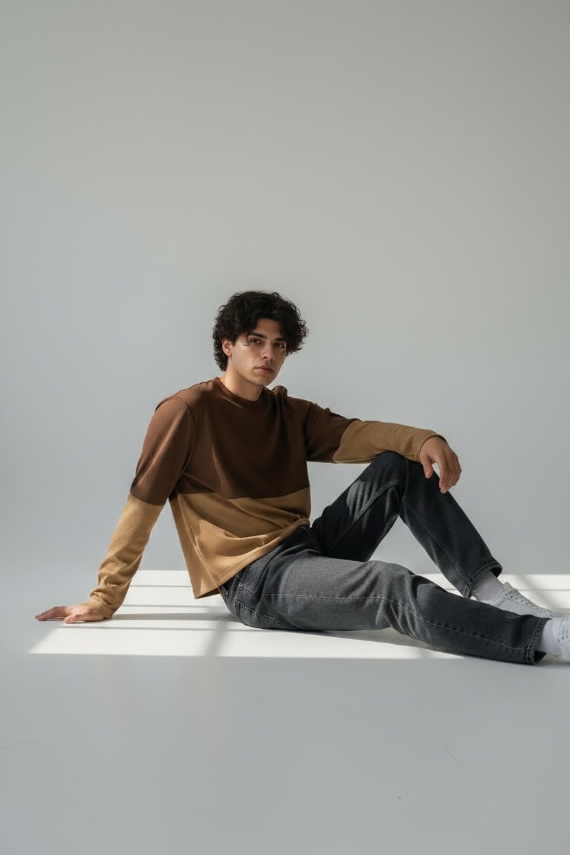 Brown & Tan Dual Shade Waffle Boxy Fit
