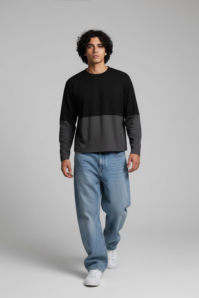 Black Dual Shade Waffle Boxy Fit