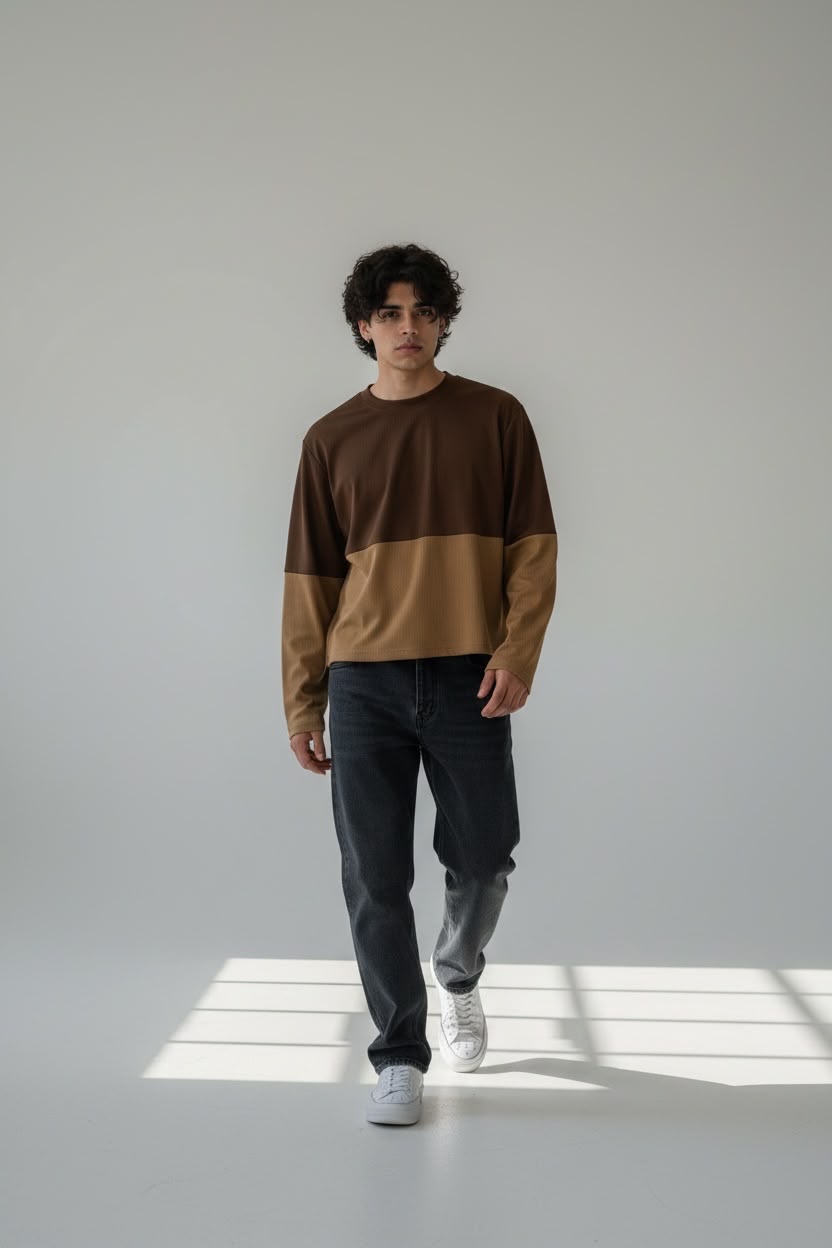 Brown & Tan Dual Shade Waffle Boxy Fit