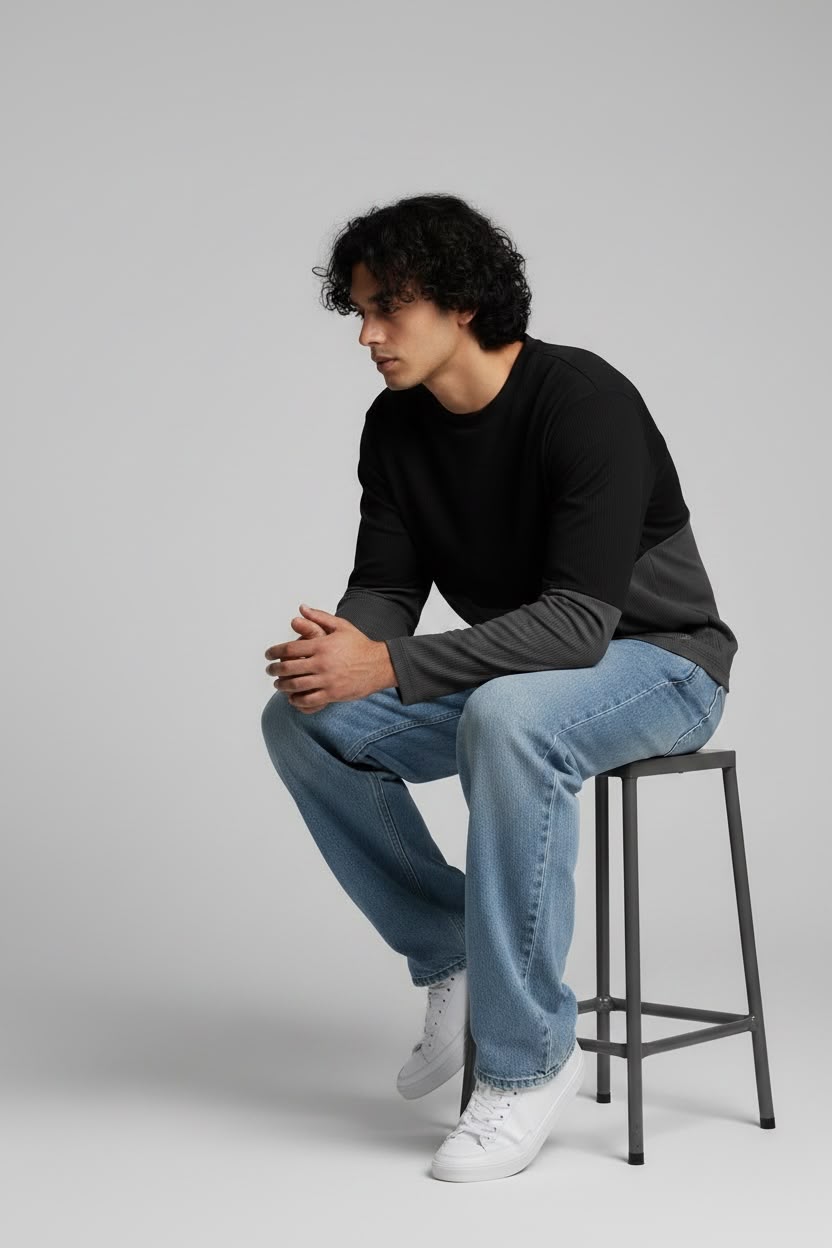 Black Dual Shade Waffle Boxy Fit