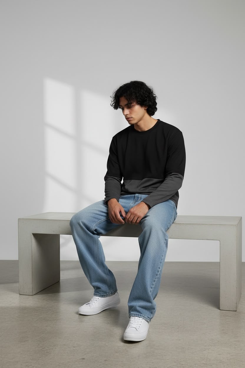 Black Dual Shade Waffle Boxy Fit