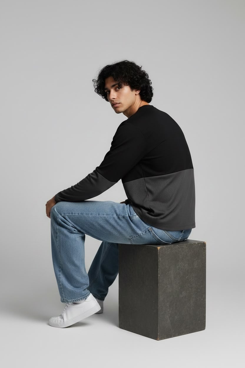 Black Dual Shade Waffle Boxy Fit