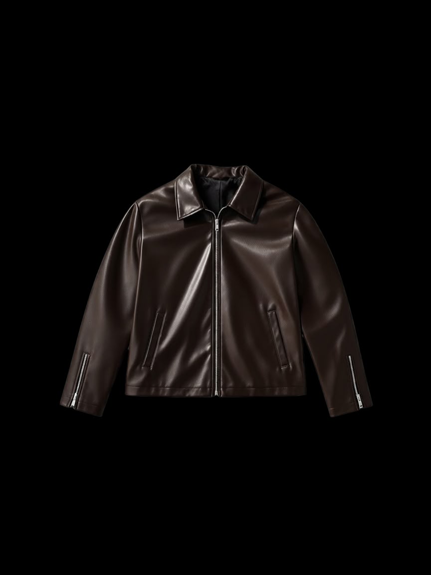 Brown Boxy Fit Synthetic Leather Jacket