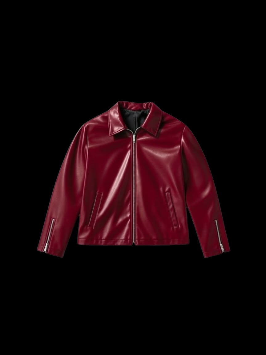 Cheery Red Boxy Fit Synthetic Leather Jacket
