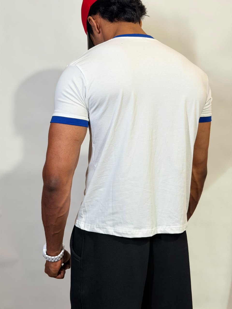 White & Blue Ringer ( Cropped ) Tee for Men