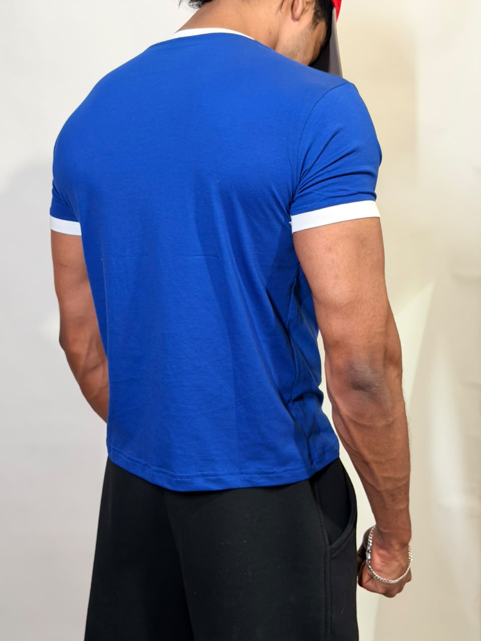 Blue & White Ringer ( Cropped )Tee for Men