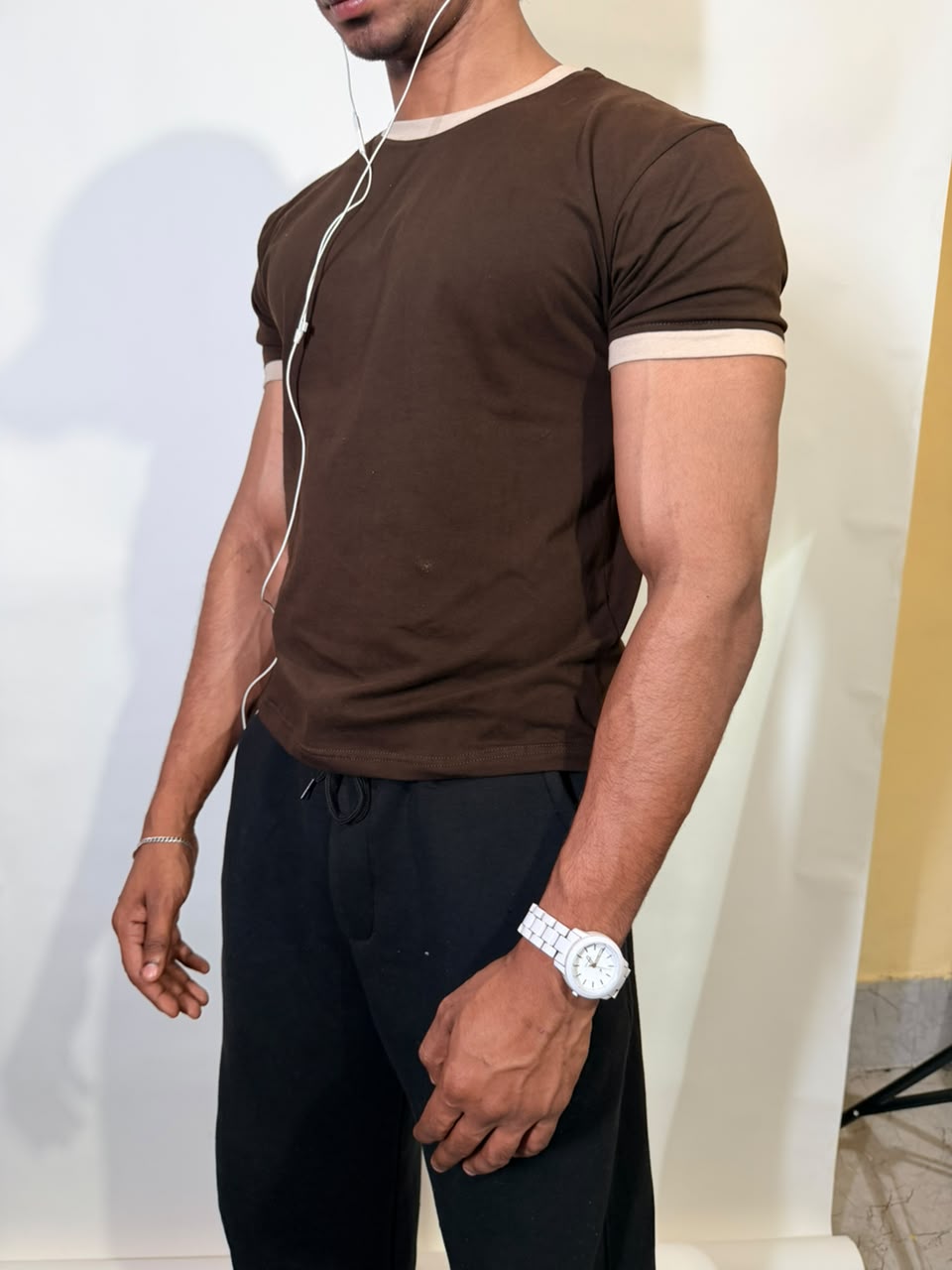 Brown & Beige Ringer ( Cropped ) Tee for Men