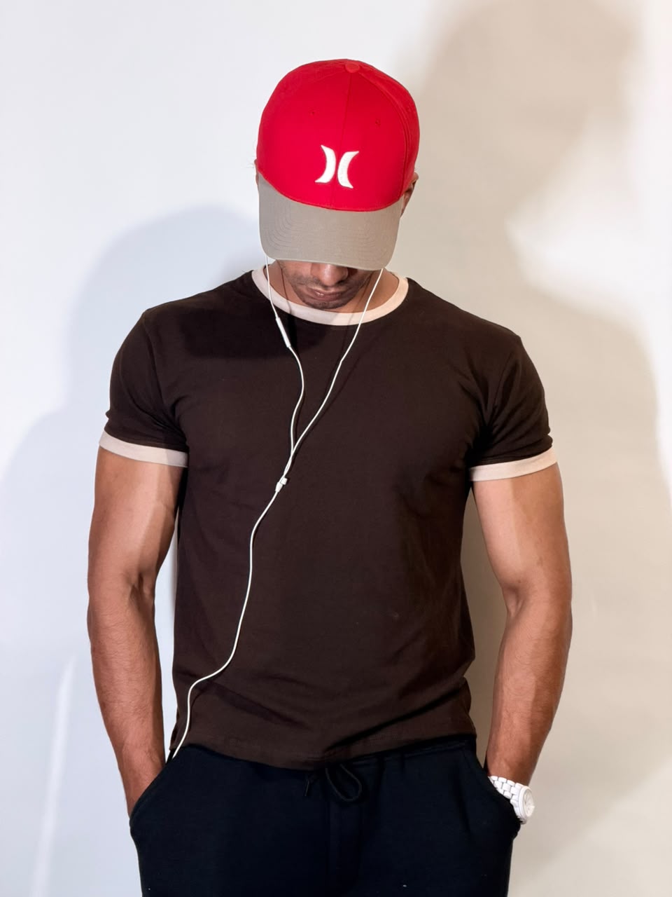 Brown & Beige Ringer ( Cropped ) Tee for Men
