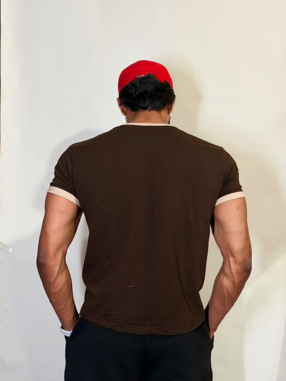 Brown & Beige Ringer ( Cropped ) Tee for Men