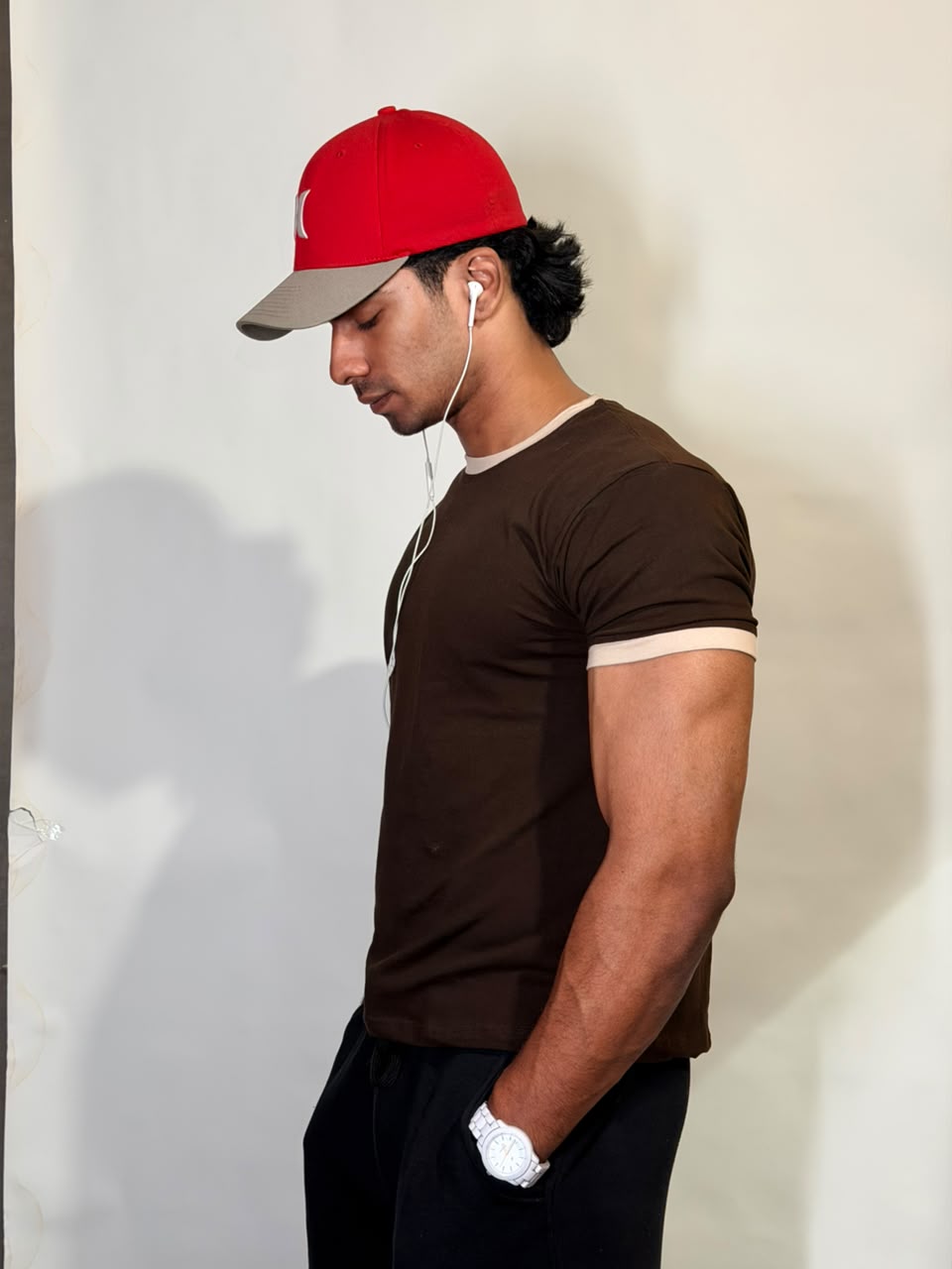 Brown & Beige Ringer ( Cropped ) Tee for Men