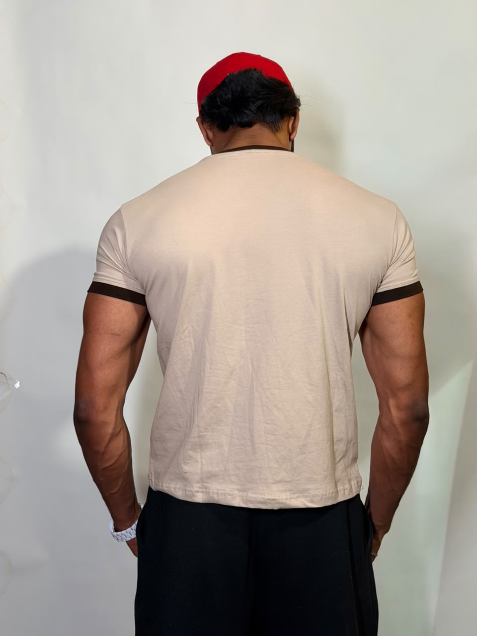 Beige & Brown Ringer ( Cropped ) Tee for Men