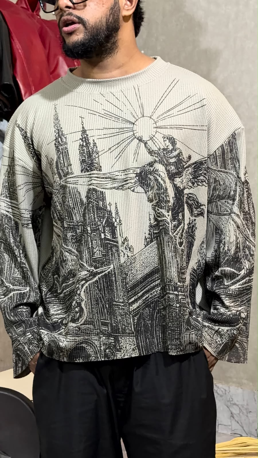 Grey Gothic Ink Waffle Boxy Fit