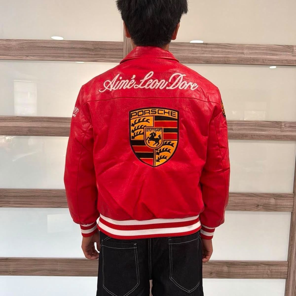 Porsche Red Embroidered Leather Jacket